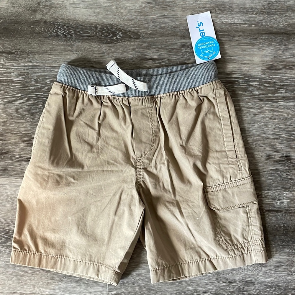 NWTS Carters Tan Cargo Shorts with Grey Adjustable Waistband.